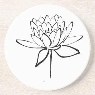 Lotus Flower Black and White Ink Drawing Art Coaster