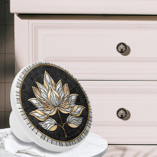 Lotus Flower - Black, Pearl and Gold Ceramic Knob
