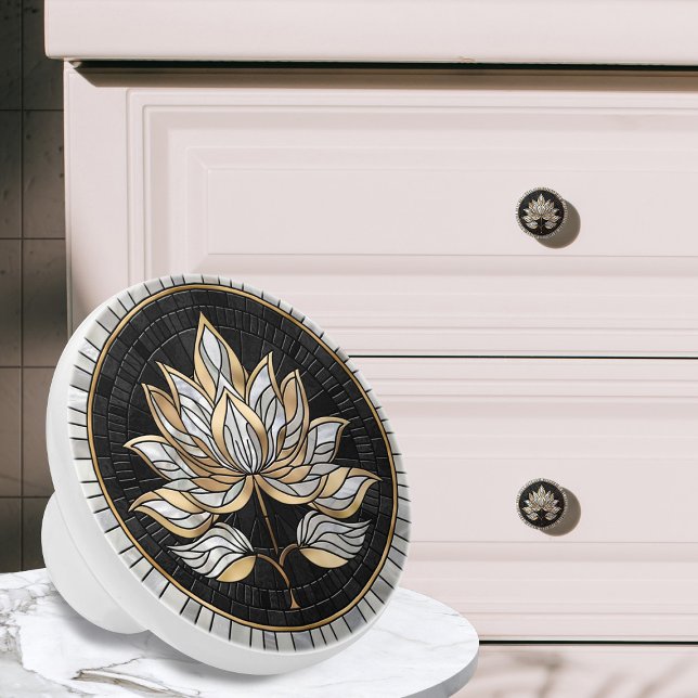 Lotus Flower - Black, Pearl and Gold Ceramic Knob (Creator Uploaded)