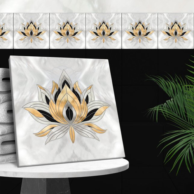 Lotus Flower - Black, Pearl and Gold Tile (Creator Uploaded)