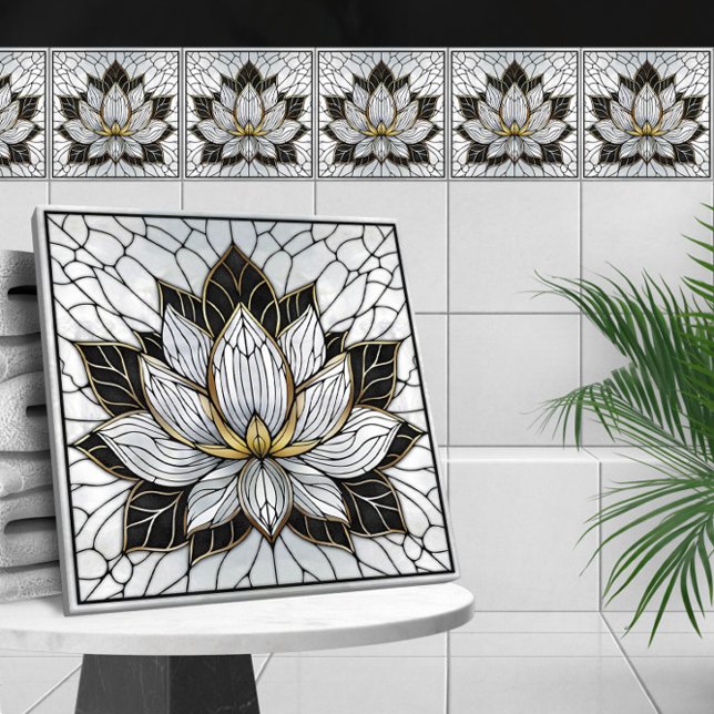 Lotus Flower - Black, Pearl and Gold Tile (Creator Uploaded)