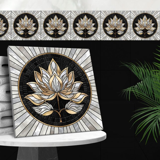 Lotus Flower - Black, Pearl and Gold Tile (Creator Uploaded)