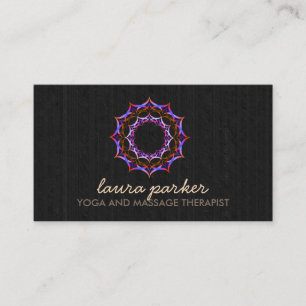 Lotus Flower Black WoodMandala Yoga Health Massage Business Card