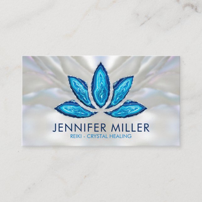 Lotus Flower - Blue Agate Geode on pearl Business Card (Front)