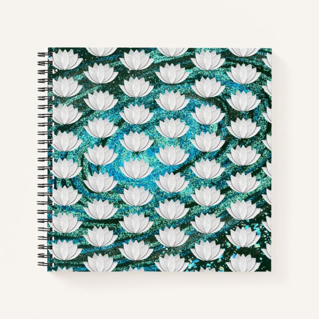 Lotus Flower Blue Green Galaxy Notebook (Front)