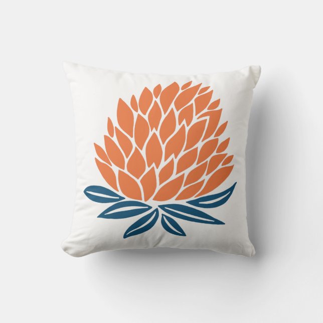 Lotus Flower Blue Orange White Cushion (Front)