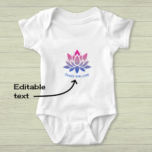 Lotus flower blue pink custom text baby bodysuit