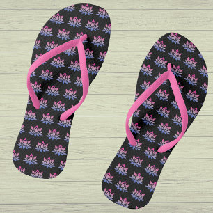 Lotus flower blue pink on black jandals