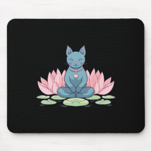 Lotus Flower Cat On Yoga Meditation Spiritual Zen Mouse Pad