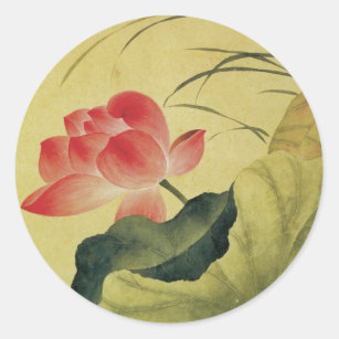 Lotus Flower Chinese Fine Art Classic Round Sticker