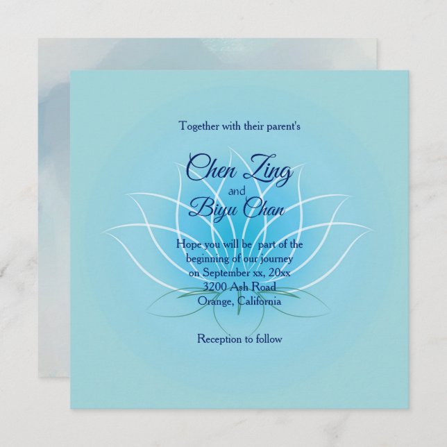 Lotus Flower Custom Wedding Invitation (Front/Back)