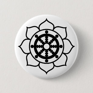 Lotus Flower Dharma Wheel 6 Cm Round Badge