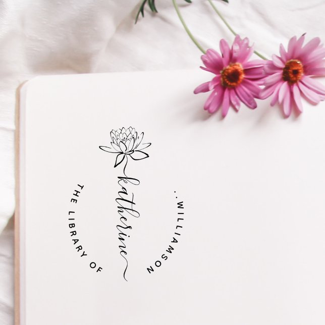 Lotus Flower Elegant Script Custom Name Library Ru Rubber Stamp (Creator Uploaded)
