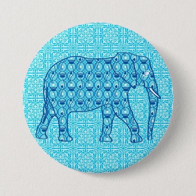 Lotus flower elephant - turquoise 7.5 cm round badge (Front)