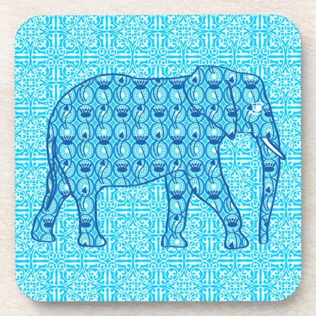 Lotus flower elephant - turquoise coaster (Front)