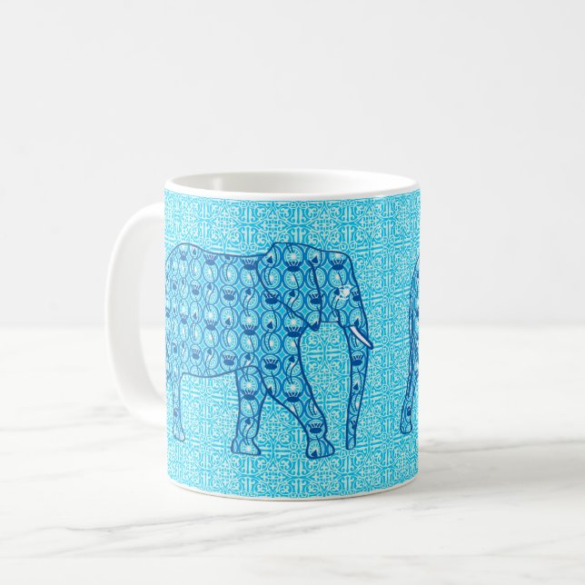 Lotus flower elephant - turquoise coffee mug (Front Left)