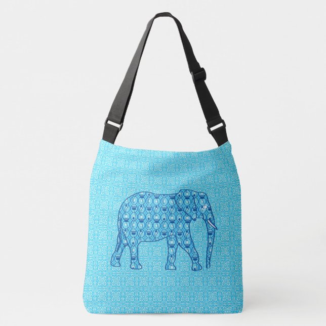 Lotus flower elephant - turquoise crossbody bag (Front)