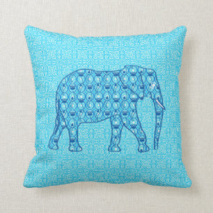 Lotus flower elephant - turquoise cushion