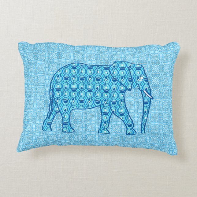 Lotus flower elephant - turquoise decorative cushion (Back)