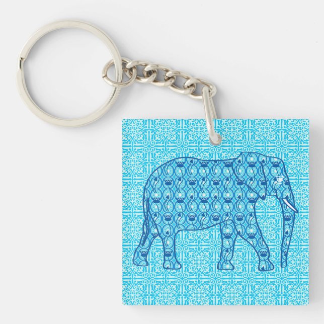 Lotus flower elephant - turquoise key ring (Front)