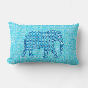 Lotus flower elephant - turquoise lumbar cushion