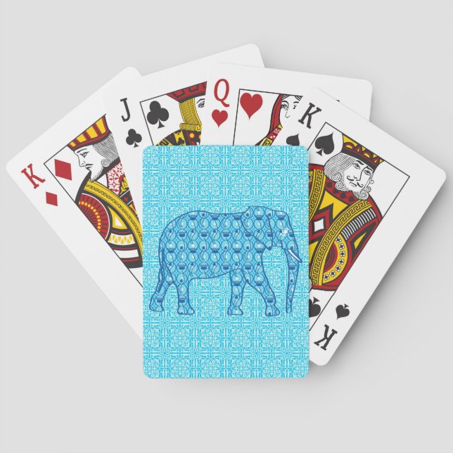 Lotus flower elephant - turquoise playing cards (Back)