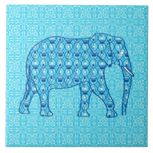 Lotus flower elephant - turquoise tile