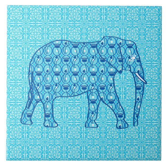 Lotus flower elephant - turquoise tile (Front)