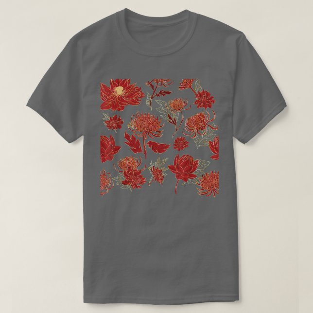 Lotus Flower Fall Autumn Pattern Cool Thanksgiving T-Shirt (Design Front)