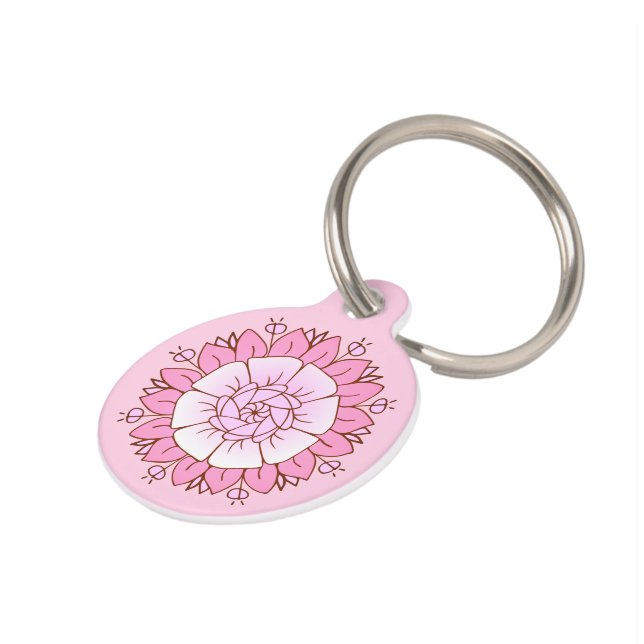 Lotus flower floral art pink pet tag (Side)