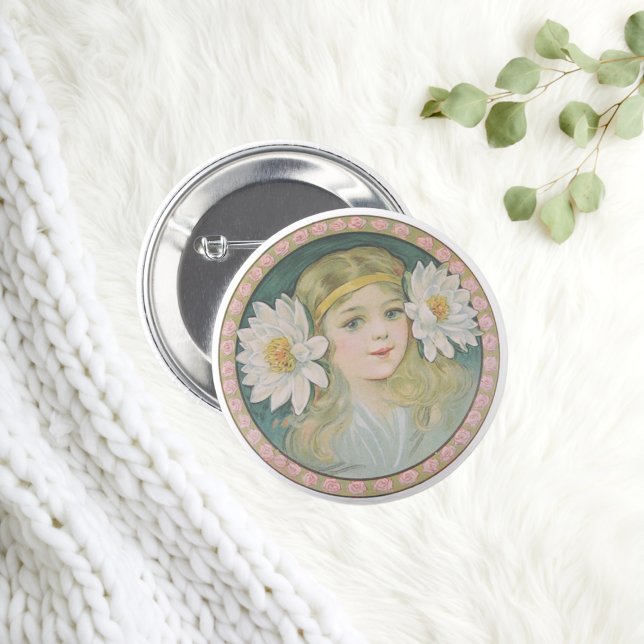Lotus Flower Girl Portrait 6 Cm Round Badge (Creator Uploaded)