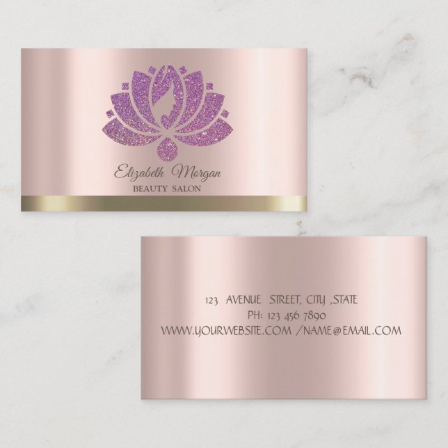 Lotus Flower Glitter Rose Gold Beauty Salon  Business Card (Front/Back)