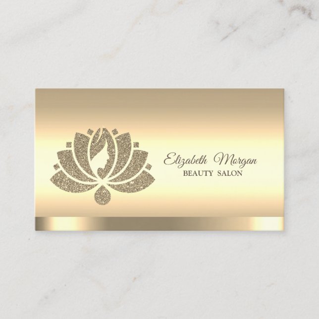 Lotus Flower Gold Glitter Beauty Salon Business Card (Front)