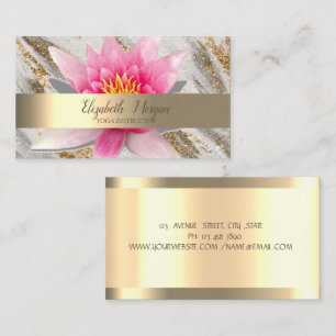 Lotus Flower Gold Glitter Marble Yoga Business Card