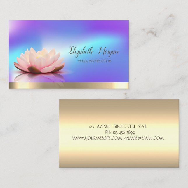 Lotus Flower Gold,Holographic Yoga Instructor Business Card (Front/Back)