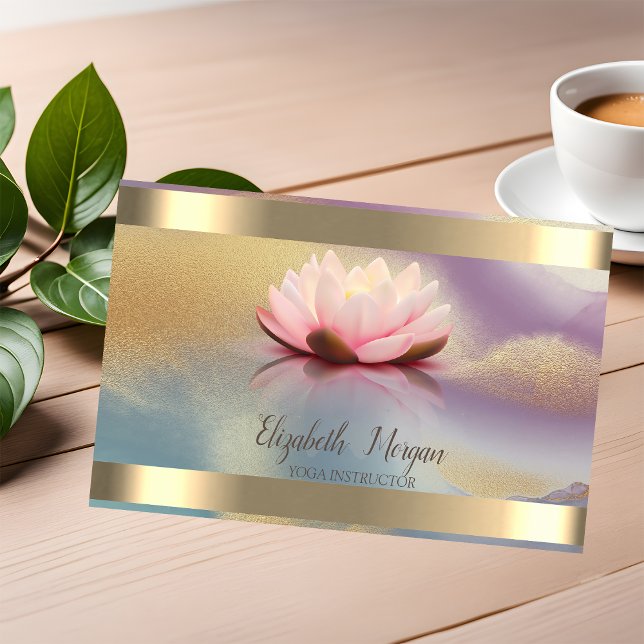 Lotus Flower Gold Stripe Colourful Yoga  Business Card (Creator Uploaded)
