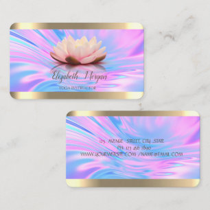 Lotus Flower Gold Stripe Holographic Yoga Business Card