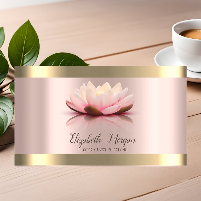 Lotus Flower Gold Stripe Rose Gold Yoga Instructor Business Card (Creator Uploaded)