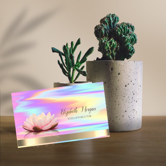 Lotus Flower Gold Yoga Instructor Holographic Business Card (Creator Uploaded)