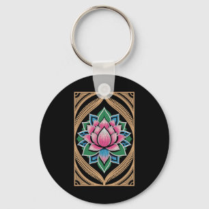 Lotus Flower Golden Petals Bloom Spiritual Symbol Key Ring