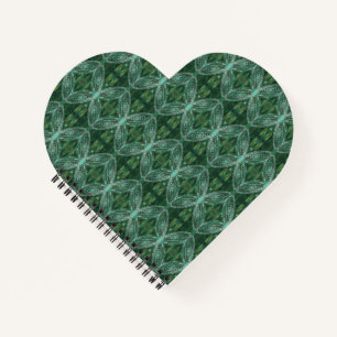Lotus Flower Green Galaxy Heart Shape Notebook