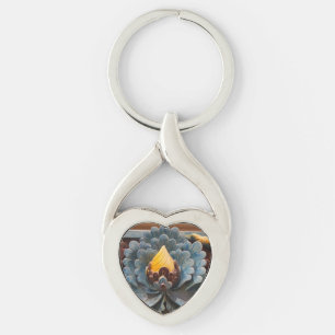 Lotus Flower Heart Keychain