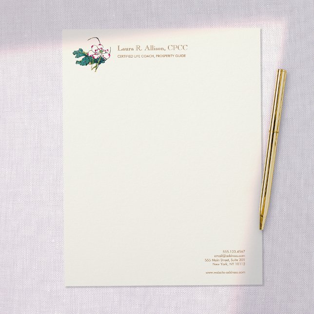  Lotus Flower Holistic Health Counsellor Custom Letterhead (Creator Uploaded)