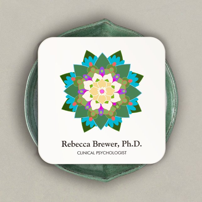 Lotus Flower Holistic Mental Health Healer Square Business Card (Creator Uploaded)