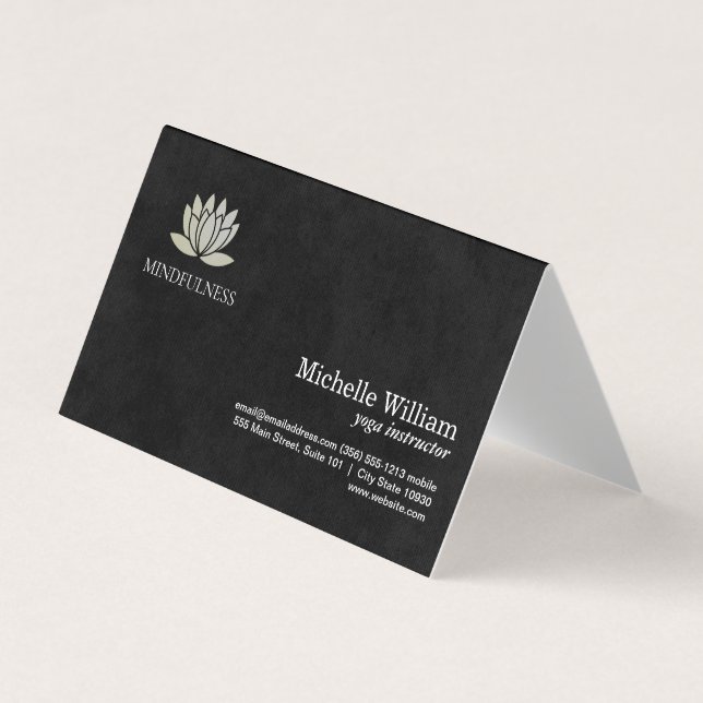 Lotus Flower Icon | Simple Sleek Black Business Card (Front)