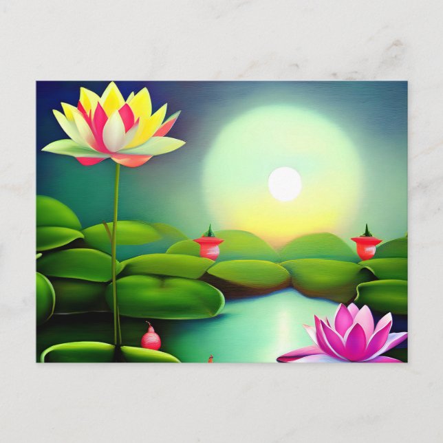 Lotus flower in a pond postcard (Front)