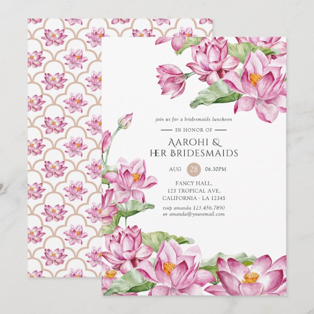 Lotus Flower Indian Bridesmaids Luncheon Invitation (Front/Back)
