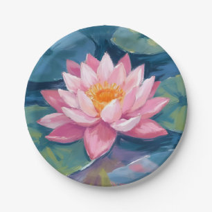 Lotus Flower Lily Pad Watercolor Paper Plate