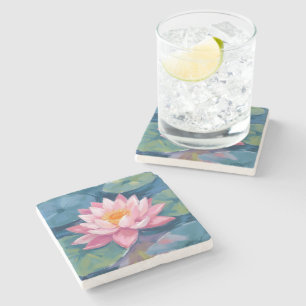 Lotus Flower Lily Pad Watercolor Stone Coaster