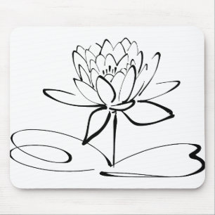 Lotus Flower Line Art Blossom Bloom Petal Mouse Pad